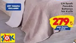 ÇİFT TARAFLI PAMUKLU BATTANİYE TEK KİŞİLİK